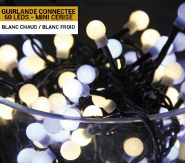 Guirlande connectée Isparkle 60 LEDs cerise - Blanc chaud/blanc froid